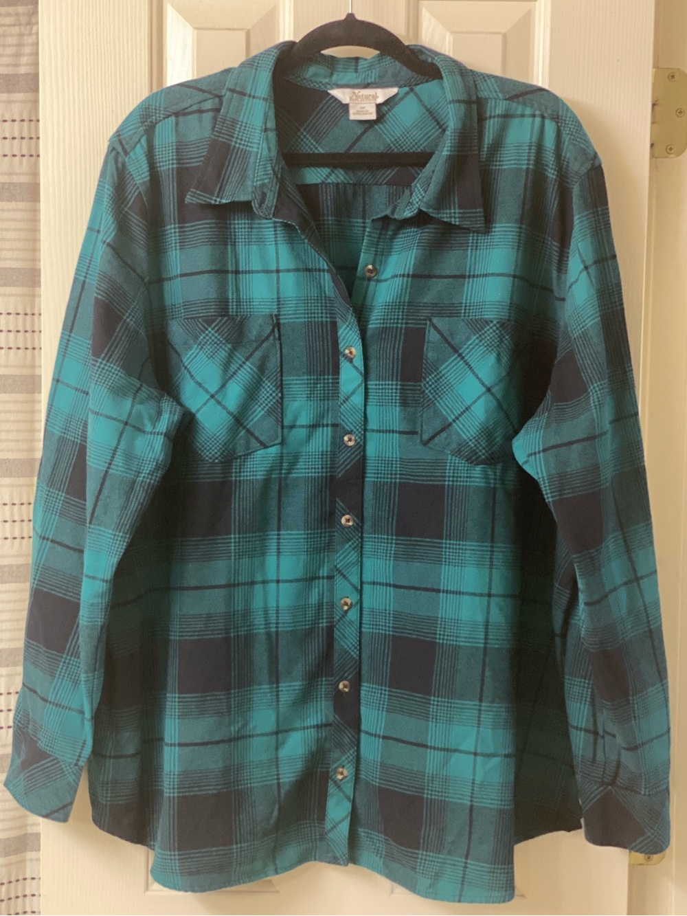 Natural Reflection Plaid Flannel Button-Down Long Sleeve Shirt Size 2X